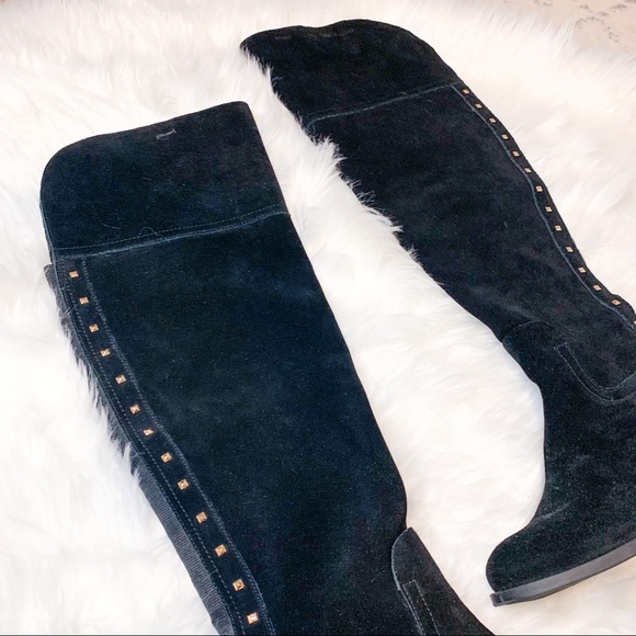 NWOT Vince Camuto Bashan Black Suede Leather Gold Studded Over-the-Knee Boots 6 - Picture 2 of 8